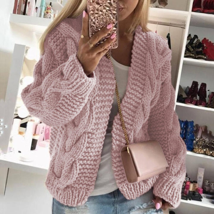2024 New Style Custom Women Winter Female Rough Thread Twist Knitted Cardigan Sweater Clothing Mass Wholesale Custom Solutions