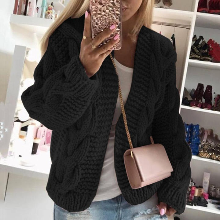 2024 New Style Custom Women Winter Female Rough Thread Twist Knitted Cardigan Sweater Clothing Mass Wholesale Custom Solutions