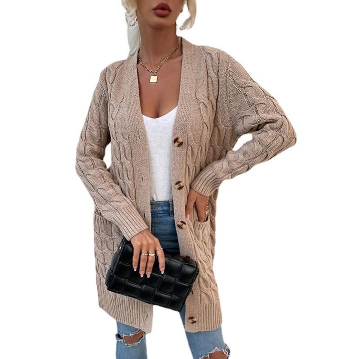 2024 New Trendy Custom Knit Long Button Cardigan Twisted Rope Twist Sweater Women Clothing OEM Wholesale