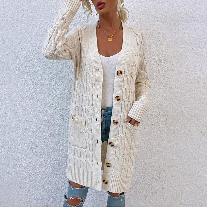 2024 New Trendy Custom Knit Long Button Cardigan Twisted Rope Twist Sweater Women Clothing OEM Wholesale
