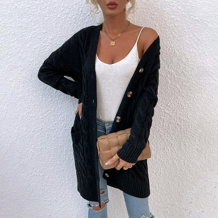 2024 New Trendy Custom Knit Long Button Cardigan Twisted Rope Twist Sweater Women Clothing OEM Wholesale
