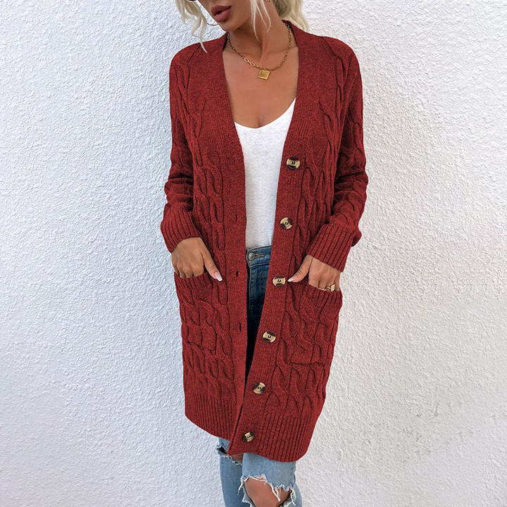 2024 New Trendy Custom Knit Long Button Cardigan Twisted Rope Twist Sweater Women Clothing OEM Wholesale