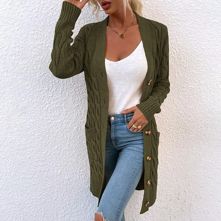 2024 New Trendy Custom Knit Long Button Cardigan Twisted Rope Twist Sweater Women Clothing OEM Wholesale