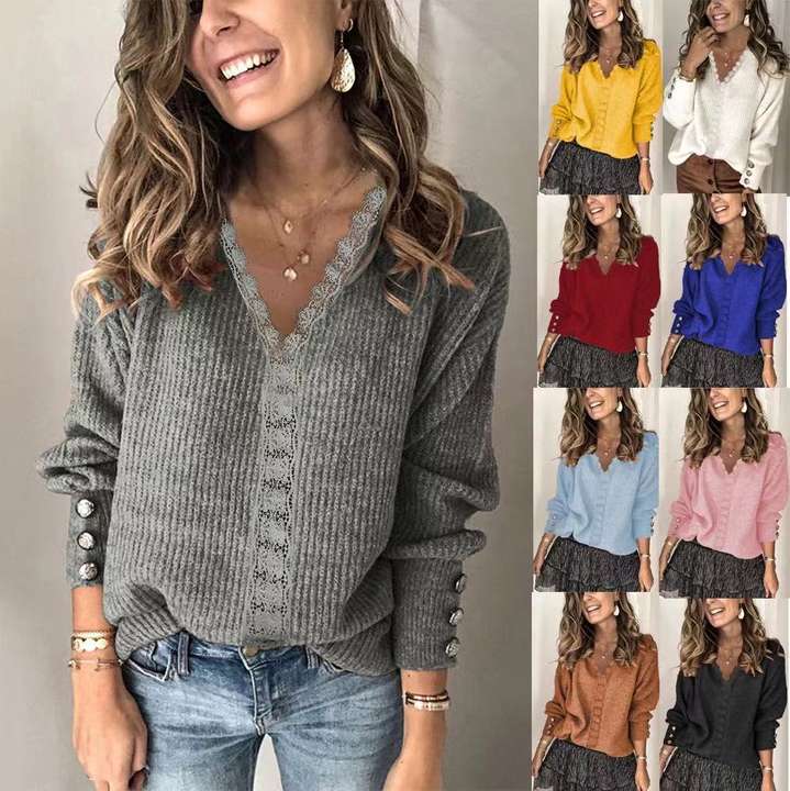2024 New Winter Knitter V-Neck Coat Women's Loose Long Sleeve Solid Color Sweater Pullover Knitwear Manufacturer and Supplier Solutions