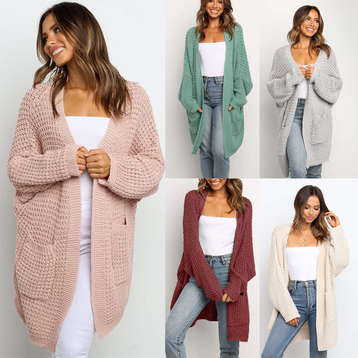 2024 Spring Autumn Fashion Knitwear Cardigan Loose Plus Size Pure Color Sweater Women Coat Clothing