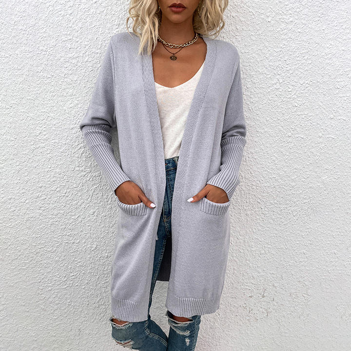 2024 Spring Casual Design Sweater Women Solid-Color Pocket Knitted Cardigan Jacket Lady Clothing Factory-Owned Wholesale