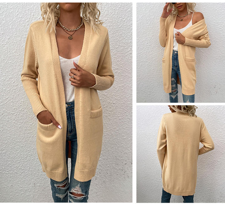 2024 Spring Casual Design Sweater Women Solid-Color Pocket Knitted Cardigan Jacket Lady Clothing Factory-Owned Wholesale