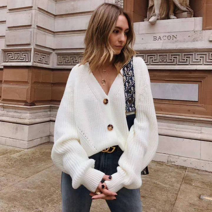2024 Wholesale Manufactory Women's V-Neck Sweater Cardigan Autumn Winter New Coat Pullover Global Wholesale Market Operations