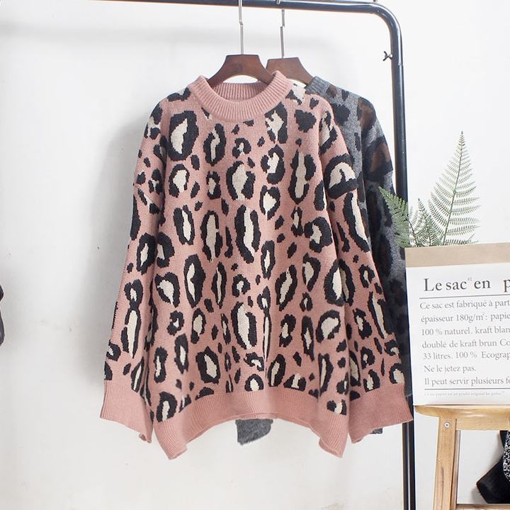 2024 Wholesale Winter Casual Knitted Leopard Pattern Back Hollow Out Sweater Pullover Women Clothing For Lady China Supplier B2B