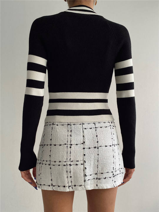 Casual Long Sleeve Undershirt Striped Knit Women's New Contrast Skinny Bodycon Sweater Lady Clothing Top China Bulk Supplier Customization