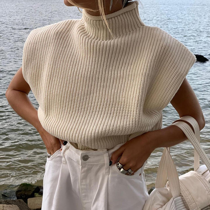 Casual Versatile Woman Solid Color Sexy Thin Turtleneck Short Sleeve Sweater Knitted Clothing