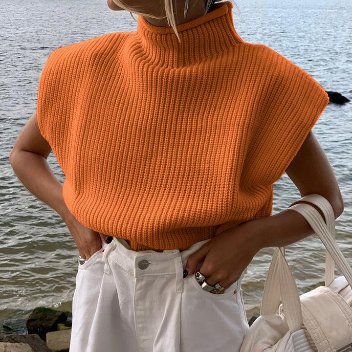 Casual Versatile Woman Solid Color Sexy Thin Turtleneck Short Sleeve Sweater Knitted Clothing