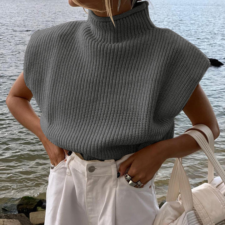 Casual Versatile Woman Solid Color Sexy Thin Turtleneck Short Sleeve Sweater Knitted Clothing