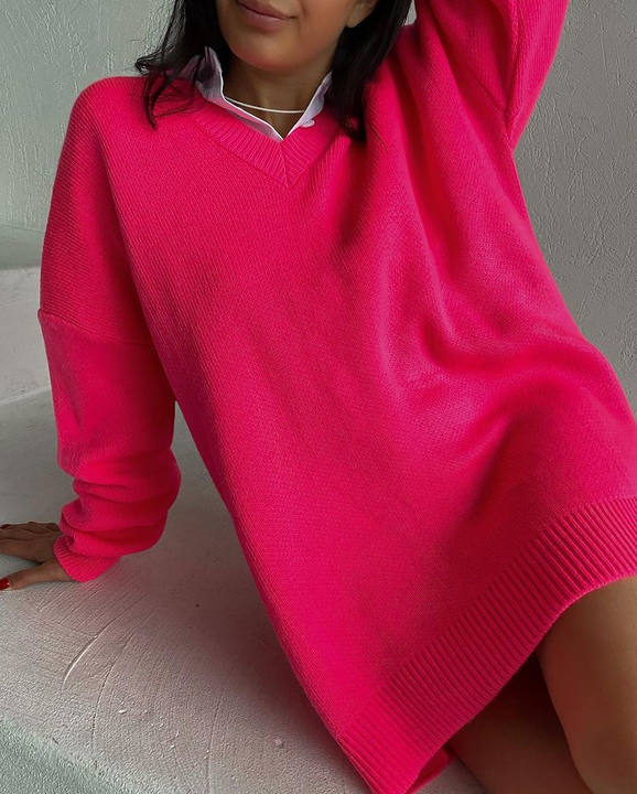 Custom Fall Winter Femme Knitted Jumper V Neck Women Pullover Long Sleeve Slim Turtleneck Sweater