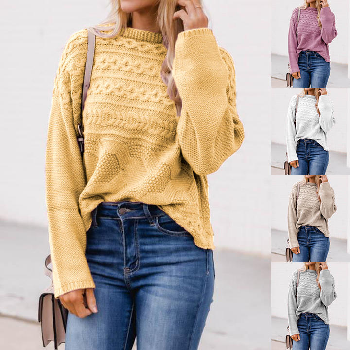 Custom Size Solid Color Womens Knitted Round Neck Pullover Twist Sweater Lady Clothing Pullover Manufacturing & Supply