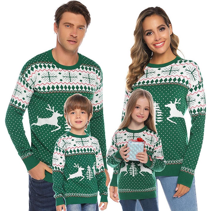 Custom Unisex Christmas Sweater Jacquard Knit Pullover Winter Xmas Cartoon Women Men Kids Christmas Family Sweater