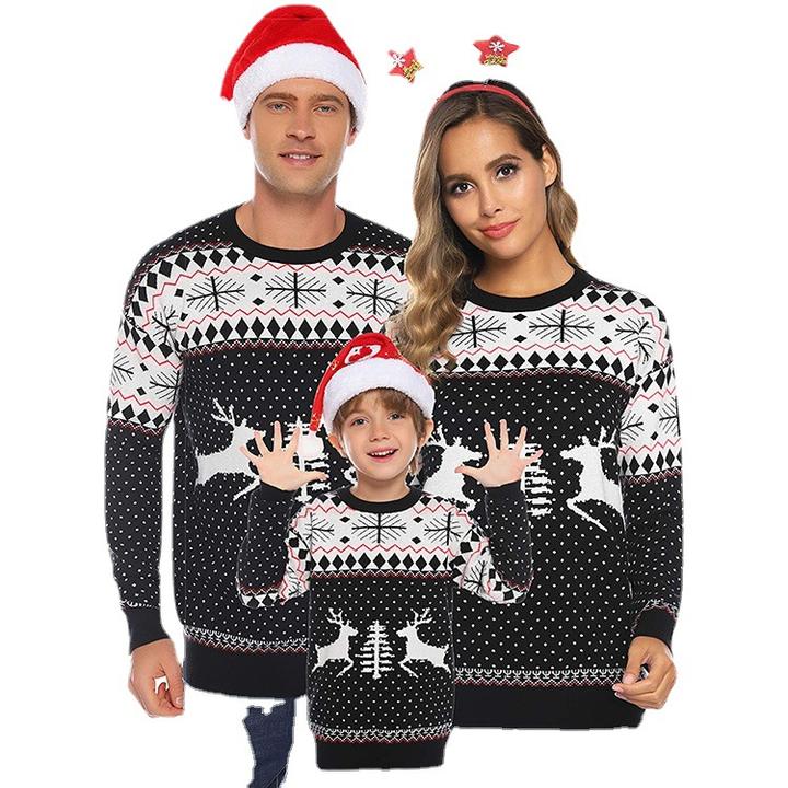 Custom Unisex Christmas Sweater Jacquard Knit Pullover Winter Xmas Cartoon Women Men Kids Christmas Family Sweater