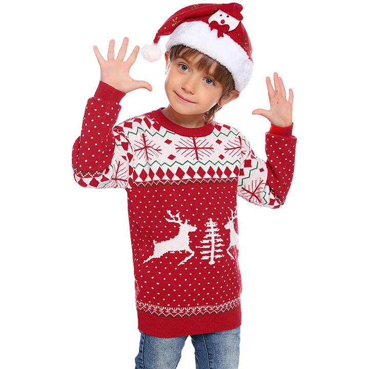 Custom Unisex Christmas Sweater Jacquard Knit Pullover Winter Xmas Cartoon Women Men Kids Christmas Family Sweater