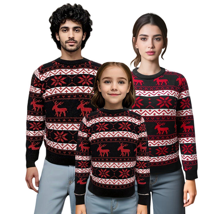 Custom Warm Jacquard Family Christmas Sweater Vintage Unisex Pullover Men Knitted Women Kids Sweaters For Winter Contract Manufacturing