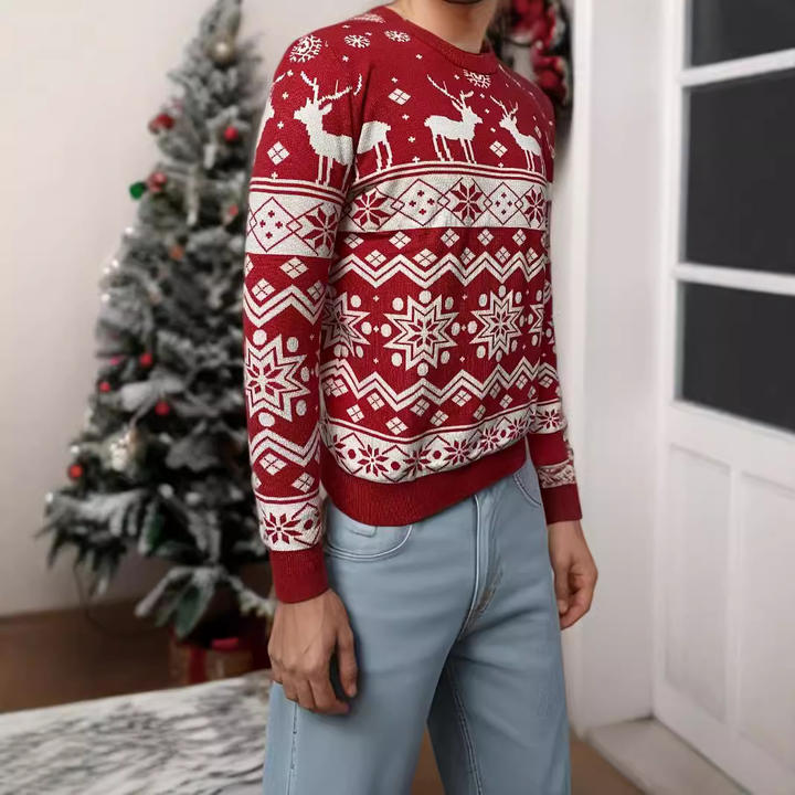 Custom Warm Jacquard Family Christmas Sweater Vintage Unisex Pullover Men Knitted Women Kids Sweaters For Winter Contract Manufacturing