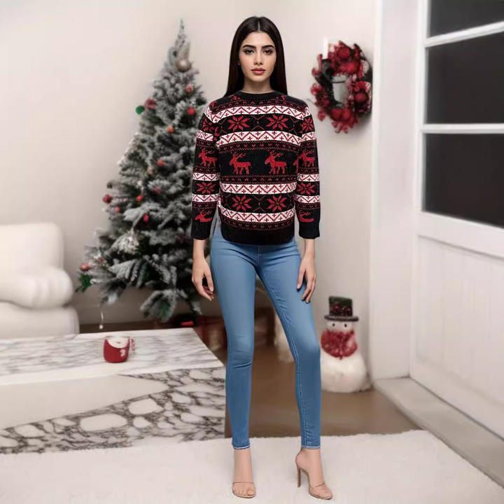 Custom Warm Jacquard Family Christmas Sweater Vintage Unisex Pullover Men Knitted Women Kids Sweaters For Winter Contract Manufacturing