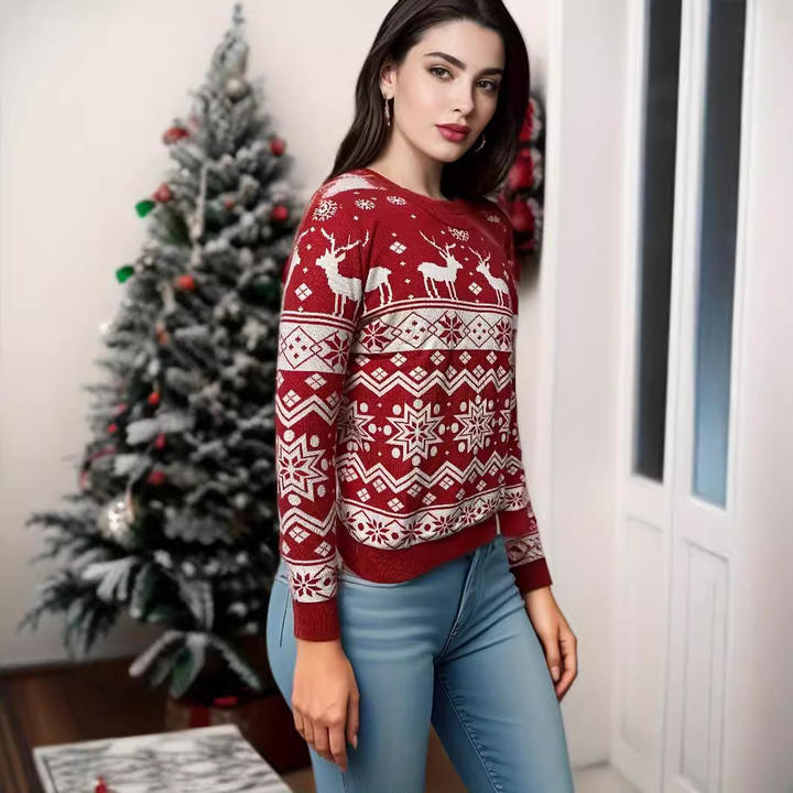 Custom Warm Jacquard Family Christmas Sweater Vintage Unisex Pullover Men Knitted Women Kids Sweaters For Winter Contract Manufacturing