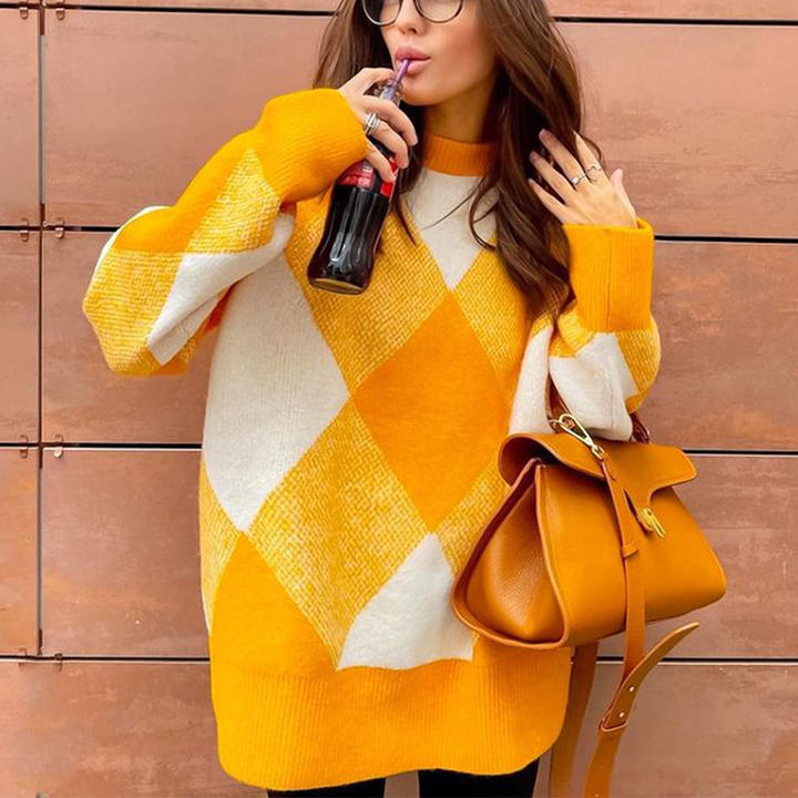 Fashionable Jacquard Knitted Solid Color Long Sleeve Round Neck Women Sweater Suit Lady Top Clothing China Wholesale Factory Outlet