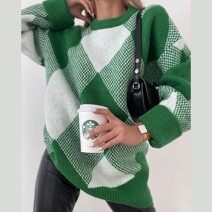 Fashionable Jacquard Knitted Solid Color Long Sleeve Round Neck Women Sweater Suit Lady Top Clothing China Wholesale Factory Outlet