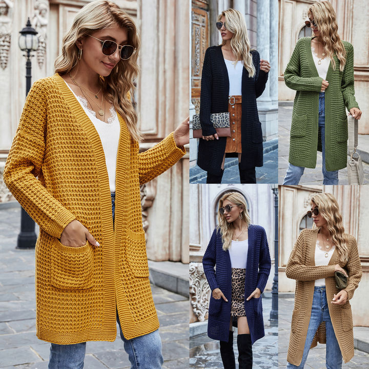 Hot Sale Autumn Winter Knit Cardigan New Loose Plus Size Pure Color Sweater Women Long Coat Clothing