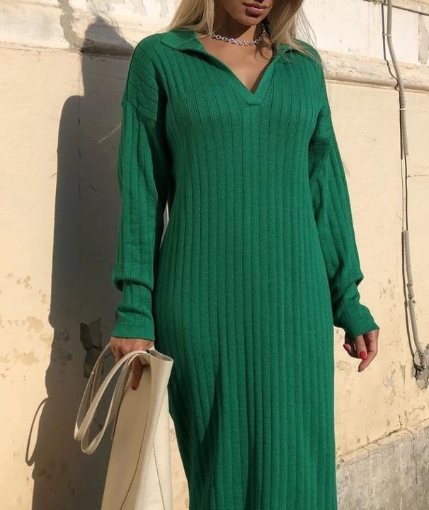 Hot Selling Fashion Custom Women V-Collar Long Sleeves Ropa Loose Sweater Dress Clothing For Lady Wholesale Distribution