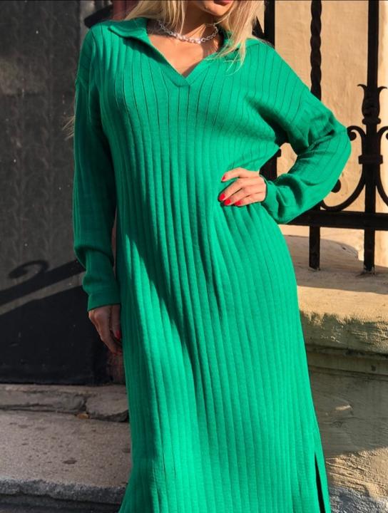 Hot Selling Fashion Custom Women V-Collar Long Sleeves Ropa Loose Sweater Dress Clothing For Lady Wholesale Distribution