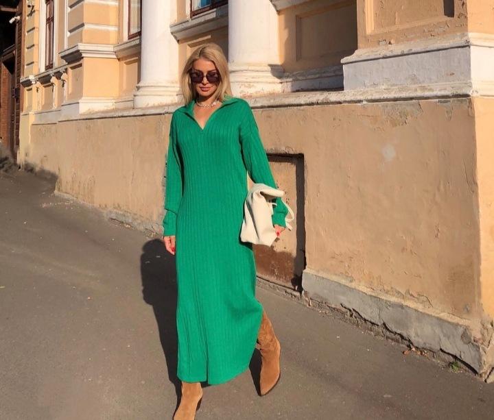Hot Selling Fashion Custom Women V-Collar Long Sleeves Ropa Loose Sweater Dress Clothing For Lady Wholesale Distribution