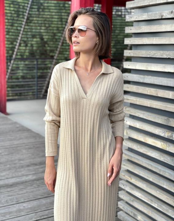 Hot Selling Fashion Custom Women V-Collar Long Sleeves Ropa Loose Sweater Dress Clothing For Lady Wholesale Distribution