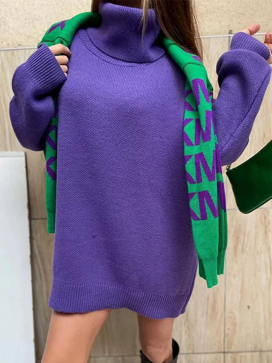 Ins Fashion Women Lady Contrasting Panels Loose-Fitting Cardigan Single-Breasted Knit Pullover Sweater Clothing Direct Factory Wholesale