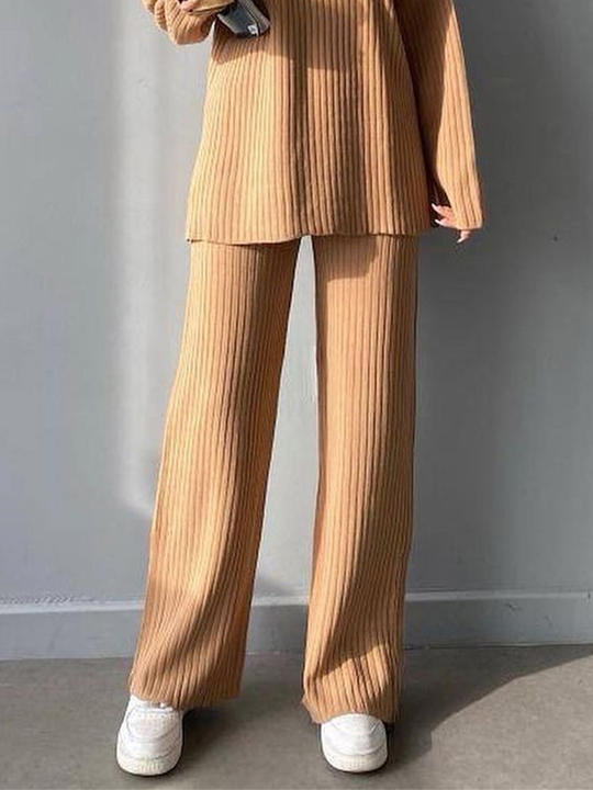 Ins Hot Sale Polo Collar Zipper Sweater Knit Womens Duo Set Thick Streetwear Pants 2 Pieces Clothing Sets Affordable Factory Pricing Partners