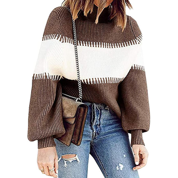 New Arrivals Factory Custom Design Autumn Winter Contrast Color Long Sleeve Woman Sweater Casual Pullover Wholesale B2B Pricing
