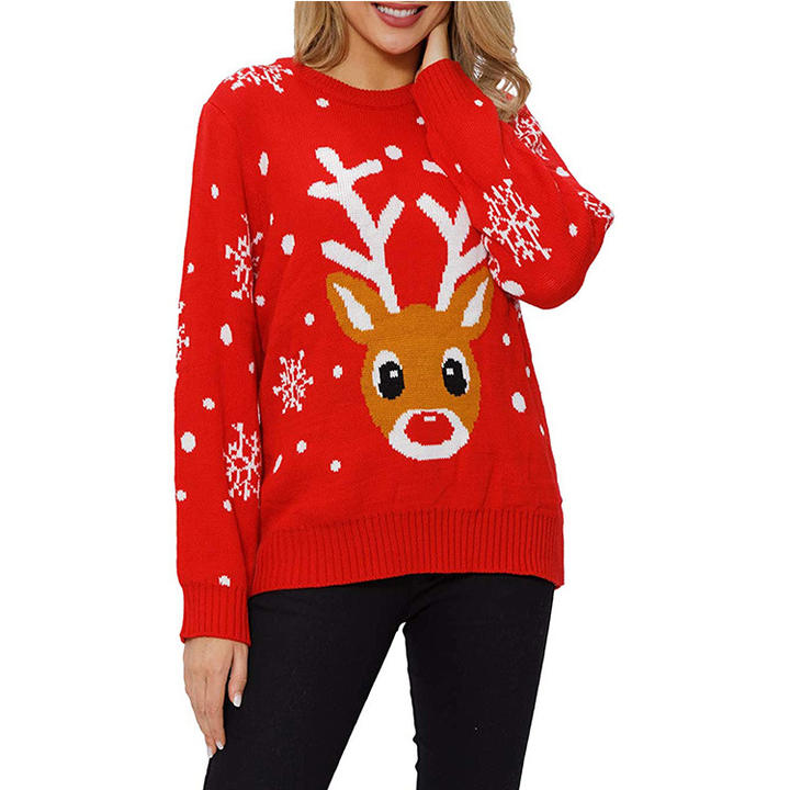 New Custom Designer Jacquard Christmas Winter Long Women Sweater Turtleneck Lady Knit Deer Pullover Manufacturing Solutions Production