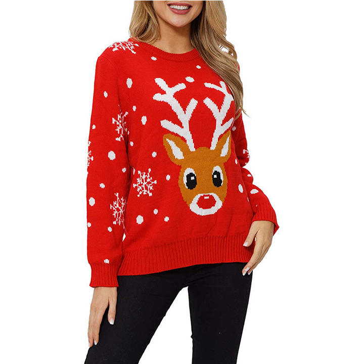 New Custom Designer Jacquard Christmas Winter Long Women Sweater Turtleneck Lady Knit Deer Pullover Manufacturing Solutions Production