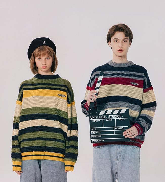 New Custom Vintage Autumn Winter Women Couple Striped Sweaters Male Couples Teenage Knits Clothing