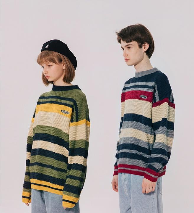 New Custom Vintage Autumn Winter Women Couple Striped Sweaters Male Couples Teenage Knits Clothing