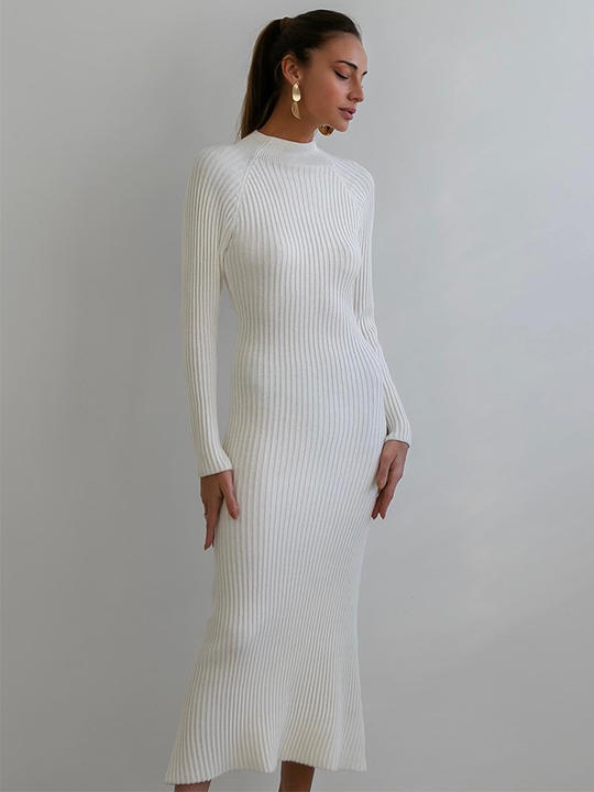 New Design Crewneck Long Sleeve Knit Solid Color Sexy Bottom Tight Sweater Dress Clothing Ropa Vestidos Rapid Production Solutions Manufacturer