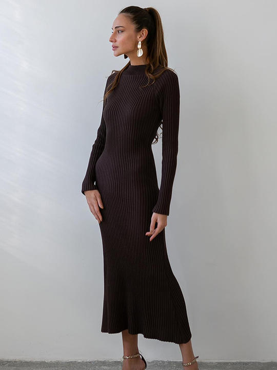 New Design Crewneck Long Sleeve Knit Solid Color Sexy Bottom Tight Sweater Dress Clothing Ropa Vestidos Rapid Production Solutions Manufacturer