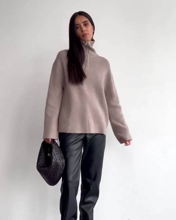 New Designer Loose Zip Polo Neck Women's Lapel Pullover Long Sleeve Sweater Lady Clothing Bulk Purchase Discounts