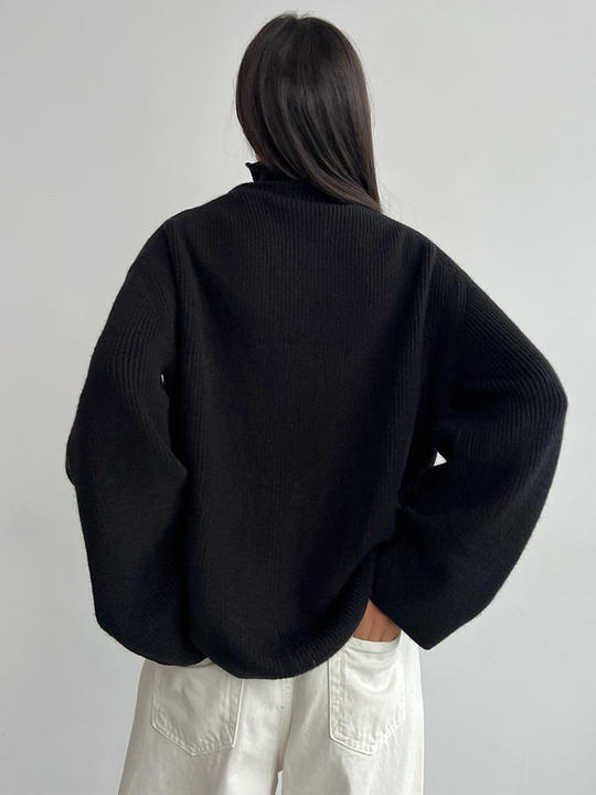 New Designer Loose Zip Polo Neck Women's Lapel Pullover Long Sleeve Sweater Lady Clothing Bulk Purchase Discounts