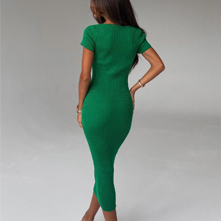 New Mid-Length Knitted Short Sleeves Tight Hip Skirt Women Sweater Dress Ropa Vestidos Lady Clothing Manufacturing Services Chain