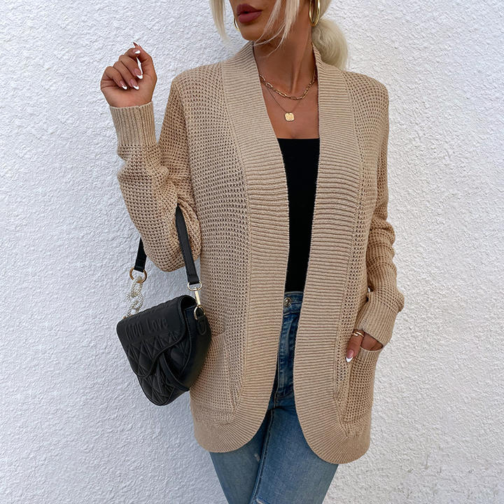 New Trendy Spring Autumn  Knitted Hem Curved Pocket Sweater Women's Cardigan Clothing Top Manufacturing Firm Solutions