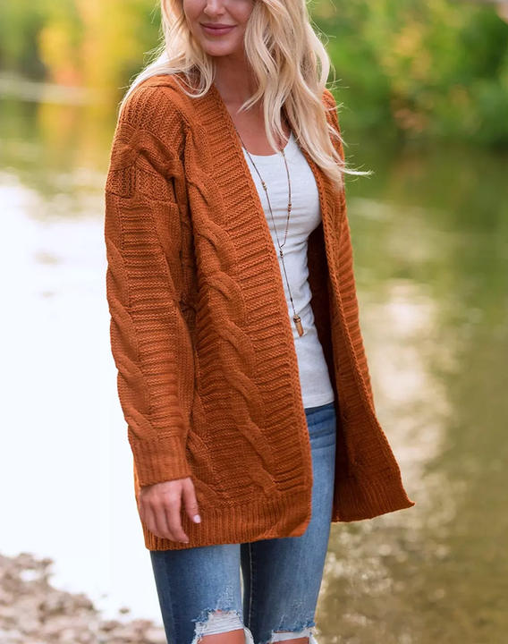 New Trendy Vintage Long 100% Acrylic No Button Knit Women Sweater Cardigan Winter Fashion Clothing Rapid Production Solutions Processing