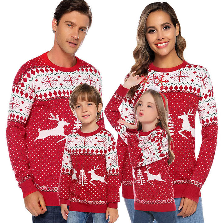 Wholesale Custom Design Jacquard Christmas Family Women Men Kids Sweater Turtleneck Unisex Knitting Pullover Affordable Factory Pricing Supply