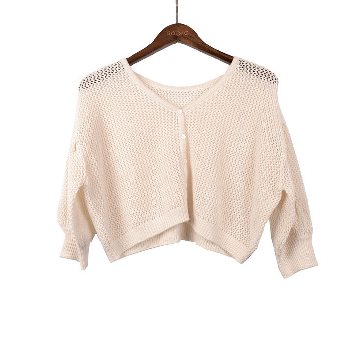Wholesale Manufactory Casual Short Cardigan Round Neck Puff Sleeve Women Sweater Lady Pullover Mass Wholesale Custom Solutions