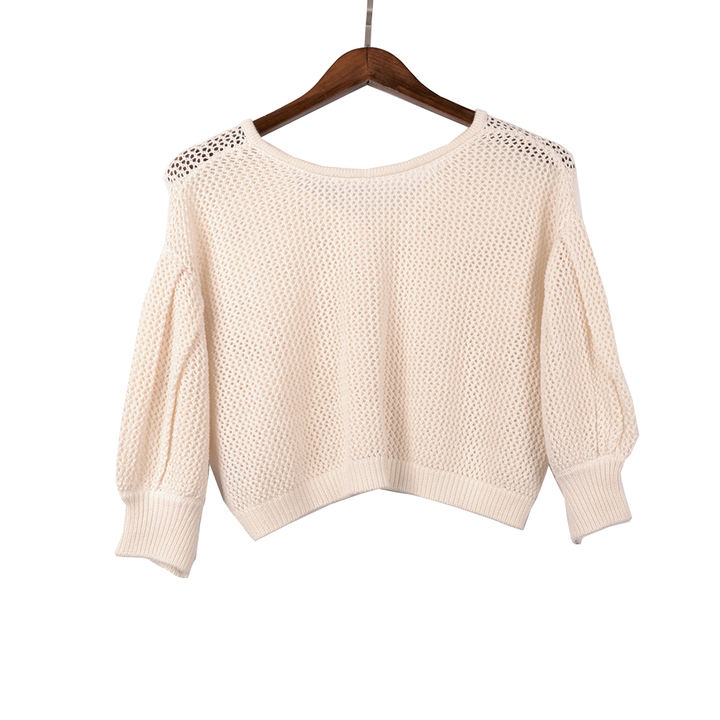 Wholesale Manufactory Casual Short Cardigan Round Neck Puff Sleeve Women Sweater Lady Pullover Mass Wholesale Custom Solutions
